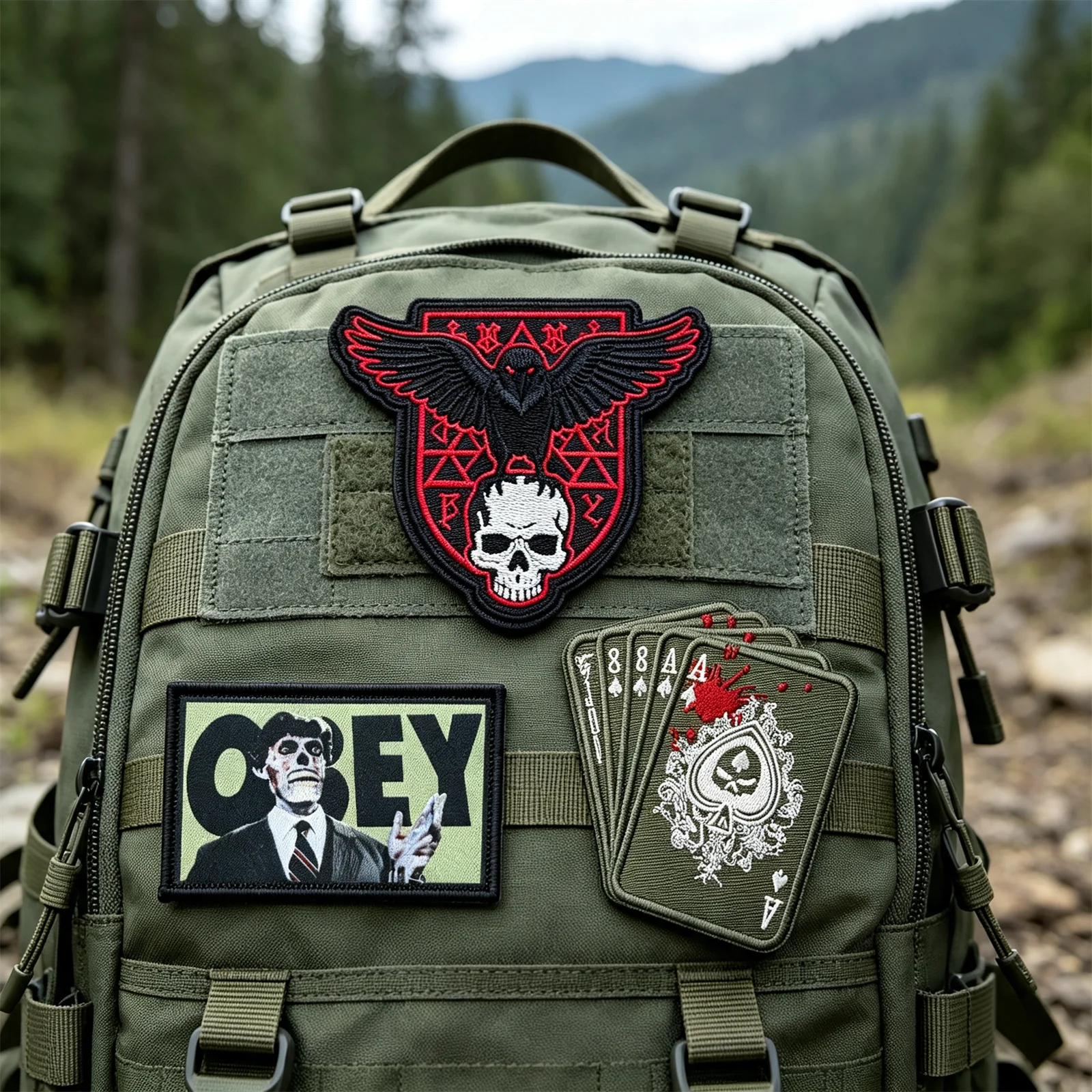 Parches tácticos Calavera, Cuervo y Mano Muerta con Velcro - imagen 2