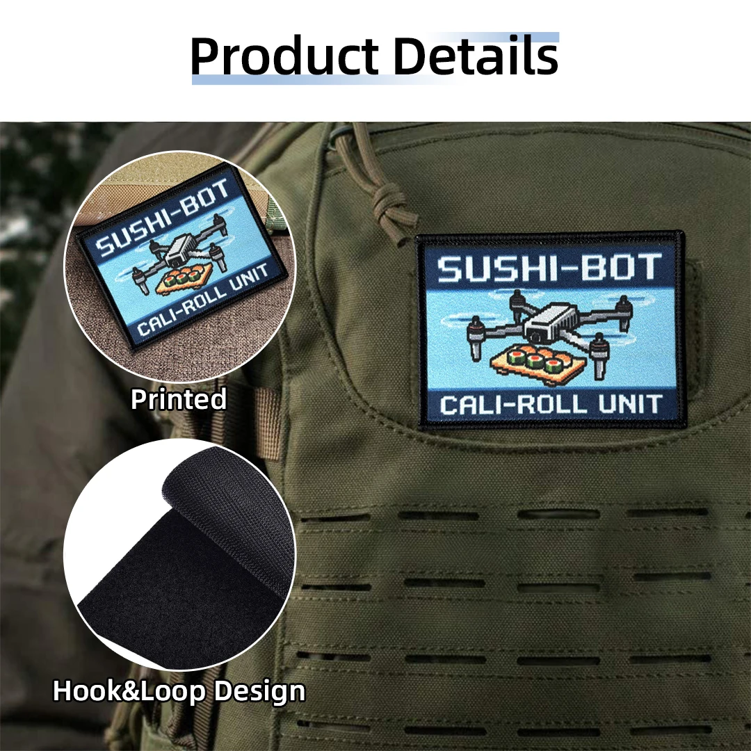 Parche táctico Pixel Art piloto de dron sushi, gancho y bucle - imagen 4