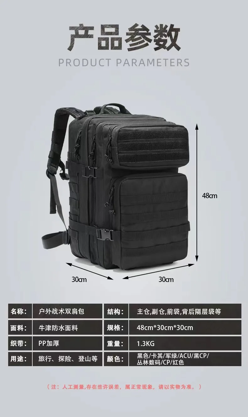 Vista frontal de la mochila con compartimentos
