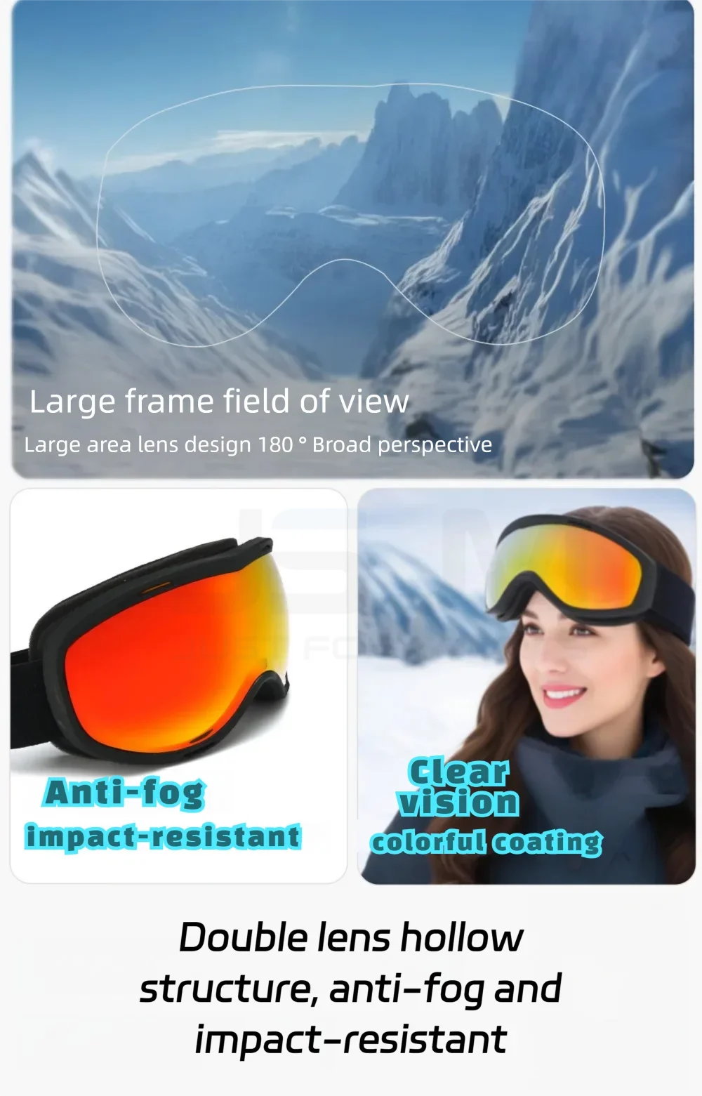 JSJM Gafas de esquí antiniebla doble capa profesionales - imagen 4