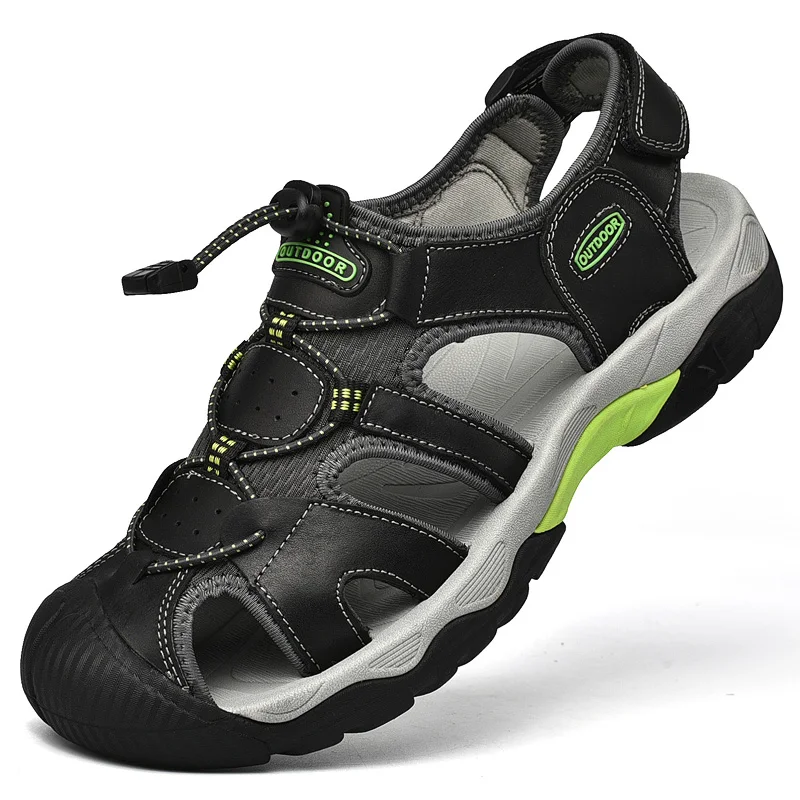 HIKEUP Sandalias senderismo verano piel transpirables antideslizantes hombre