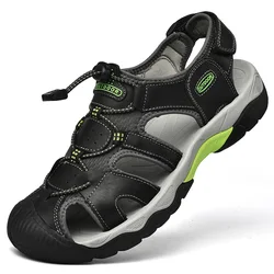 HIKEUP Sandalias senderismo verano piel transpirables antideslizantes hombre