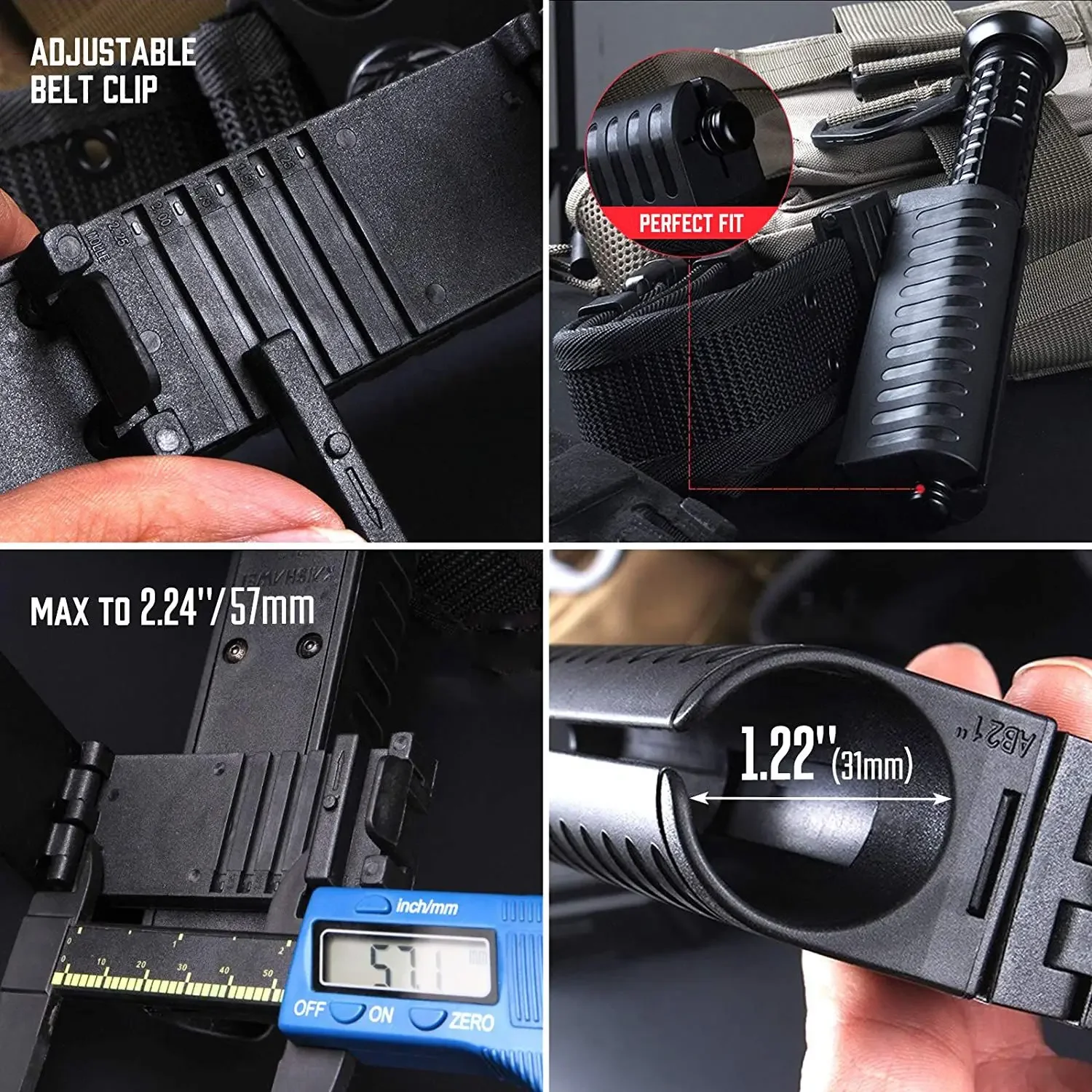 Funda táctica negra para bastón extensible y linterna