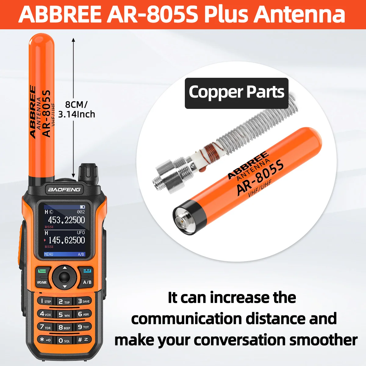 Antena ABBREE AR-805S Plus SMA hembra VHF UHF para walkie talkie - imagen 2