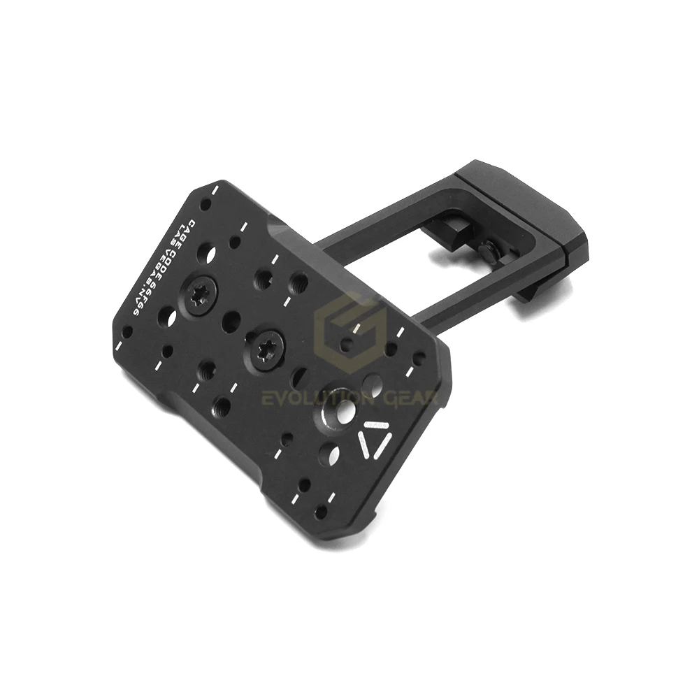 Vista frontal del soporte elevador 45° para mira RMS/Mini-5 – táctico