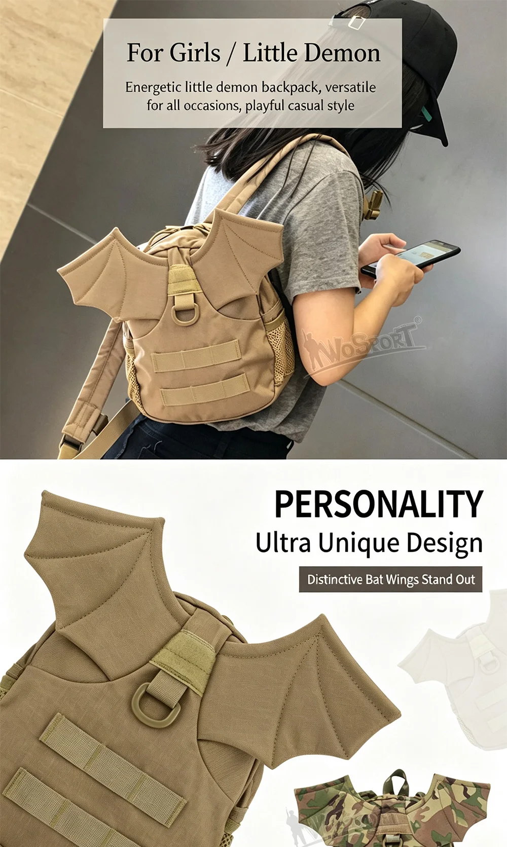 Mochila táctica mini diseño diablo vista lateral
