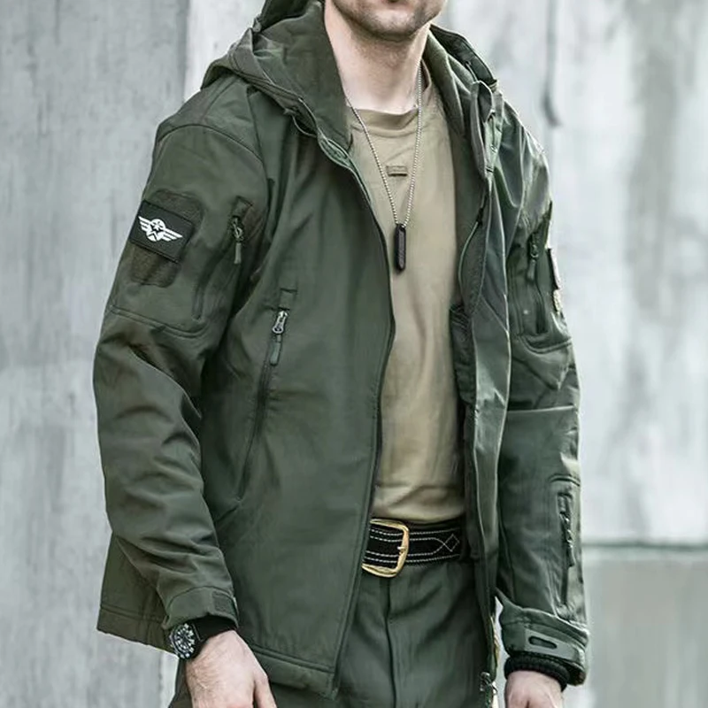 Chaqueta forro polar táctica con capucha, cargo, cortaviento - imagen 2