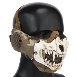 Máscara facial airsoft con protectores oído acero y colmillos vampiro