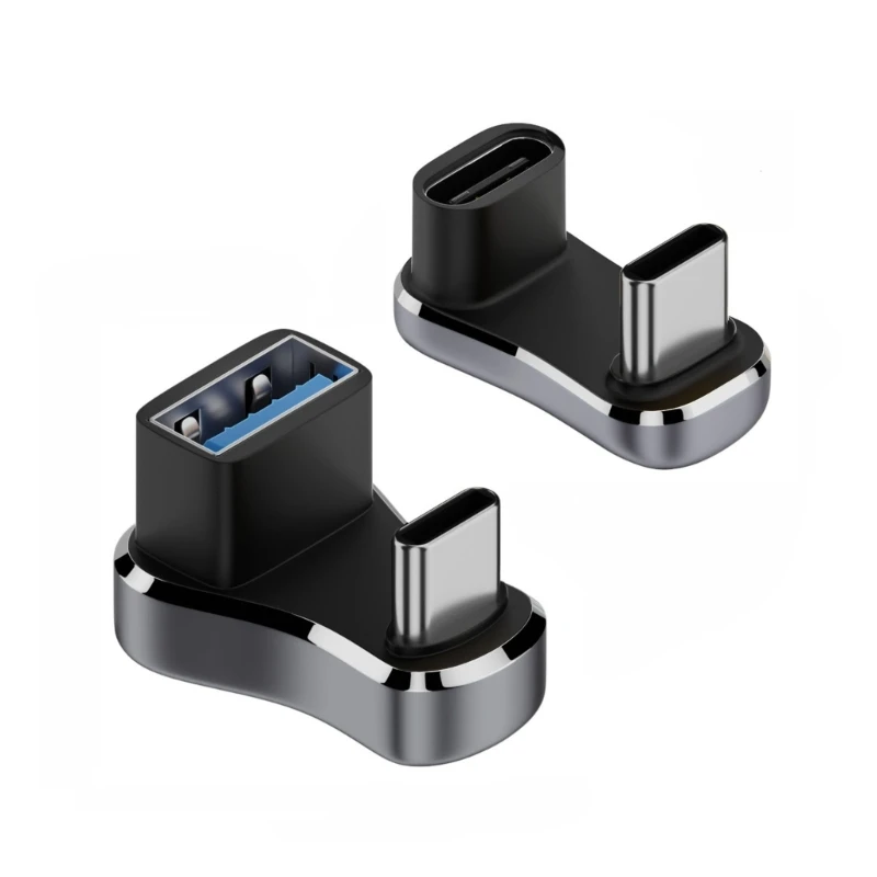 Acoplador USB-C en ángulo recto, carcasa negra y detalle metálico