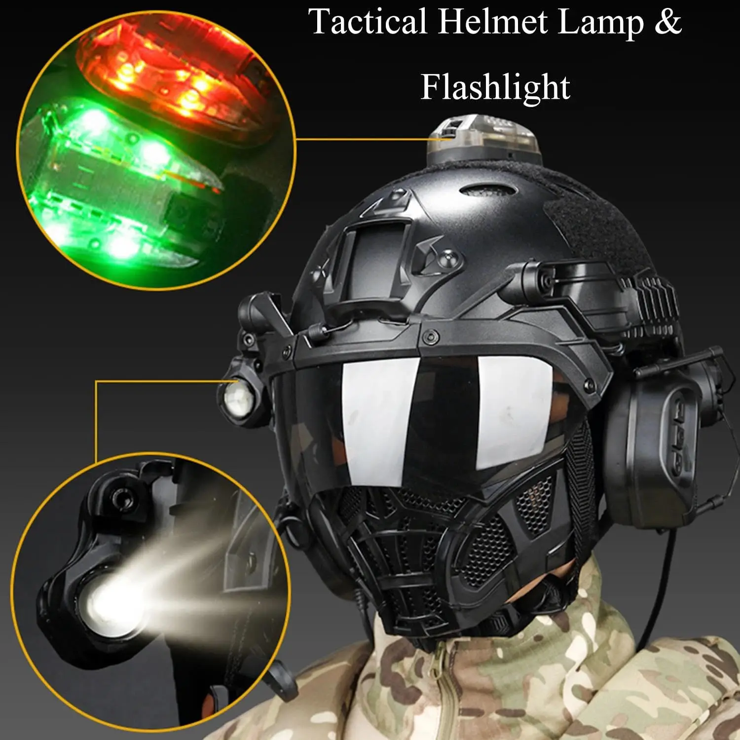Casco táctico Airsoft con protección facial completa y auriculares - imagen 4