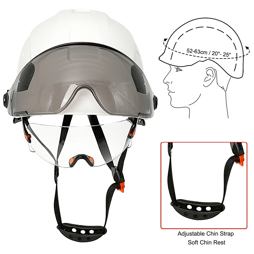Casco de seguridad CE con visera, gafas integradas y orejeras