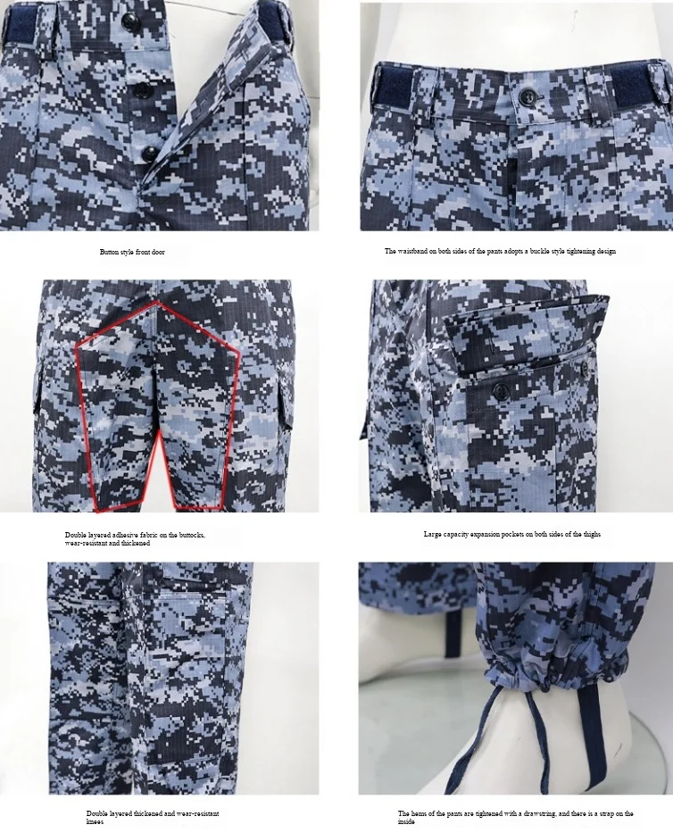 Parte posterior del uniforme con parches y diseño de camuflaje