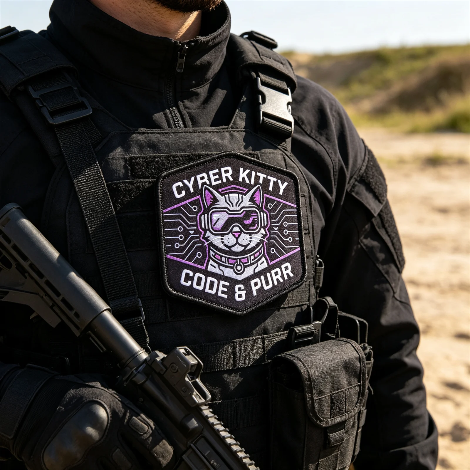 Parche táctico Cyber Kitty con velcro – Para mochila y ropa - imagen 2