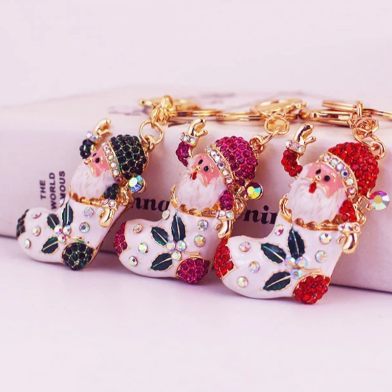 Llavero navideño Papá Noel y calcetín dorado con strass para bolso - imagen 5