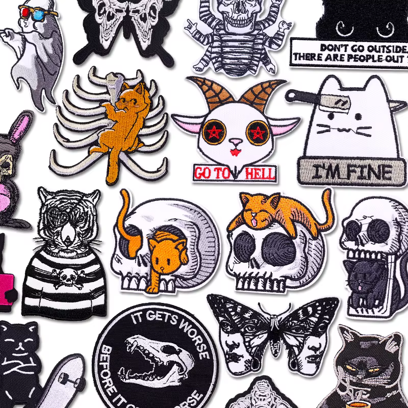 Parche termoadhesivo bordado calavera, gato y fantasmas para chaqueta