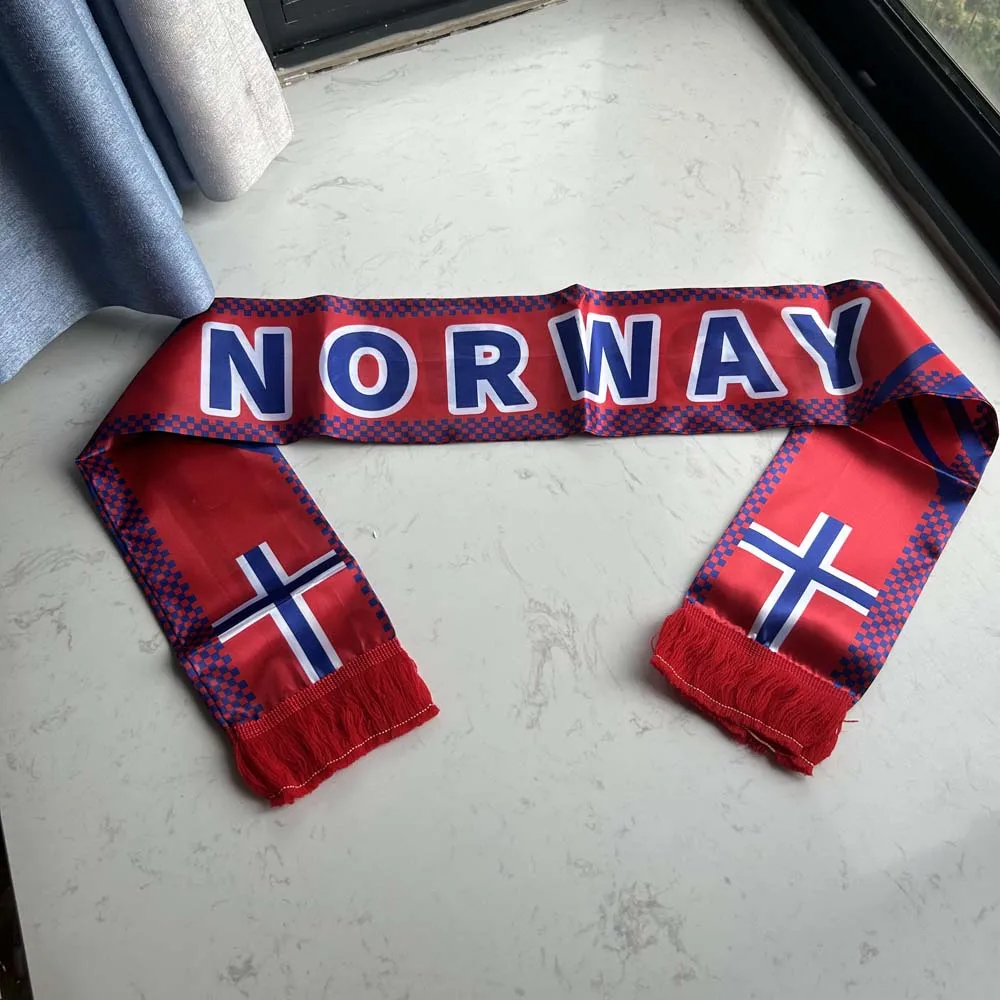 Bufanda táctica bandera de Noruega Sky Flag con borlas y satén - imagen 4