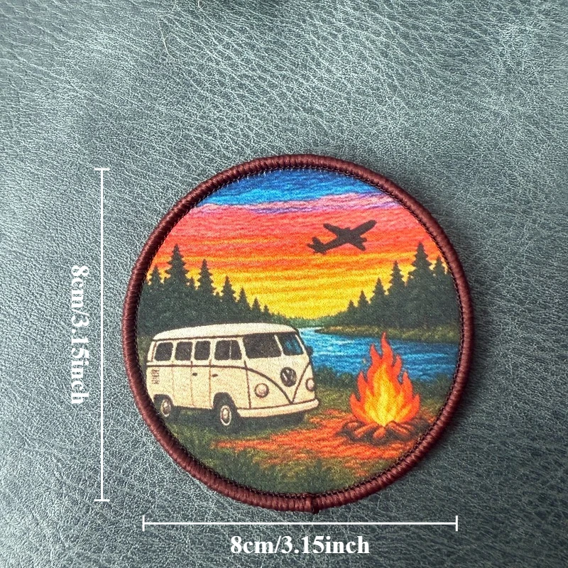 Parche táctico gancho y bucle autocaravana camping atardecer avión