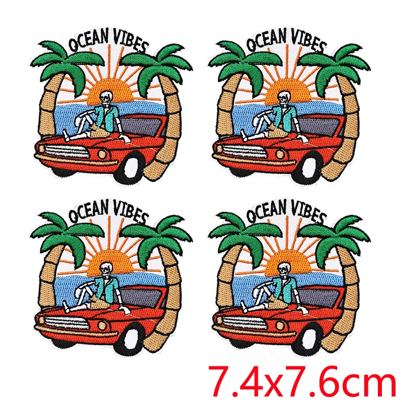 Parches Bordados Calaveras Surferas – Termoadhesivos Retro para Coser