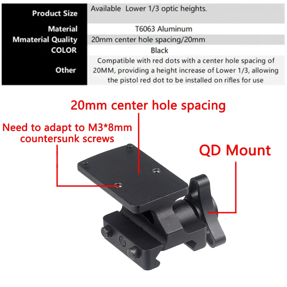 Soporte elevador táctico RM para visor Red Dot en riel Picatinny - imagen 3