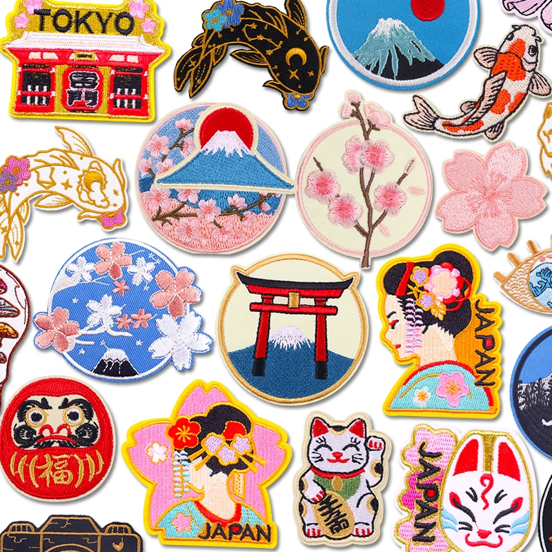 Parche termoadhesivo bordado flores de cerezo Monte Fuji – Planchar