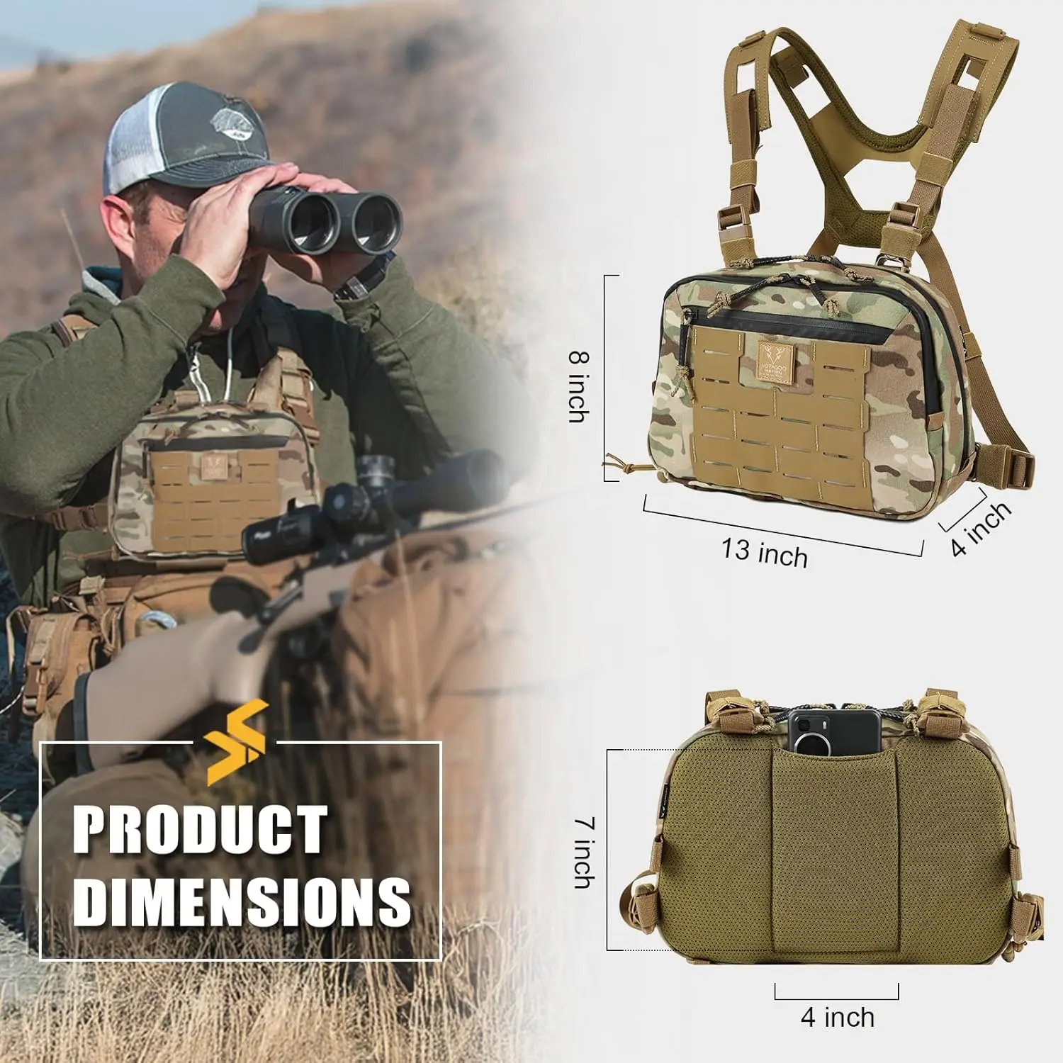 VOTAGOO Bolsa táctica MOLLE para pecho Hypalon y Cordura 500D - imagen 5