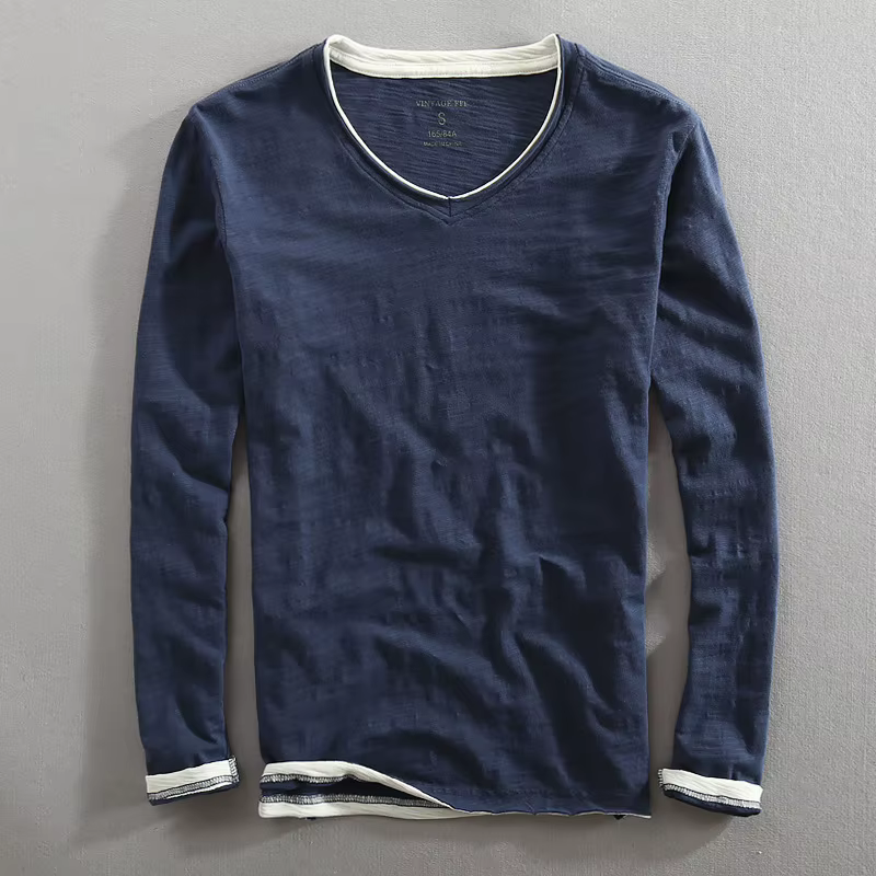 Camiseta manga larga táctica hombre algodón cuello V vintage - imagen 2