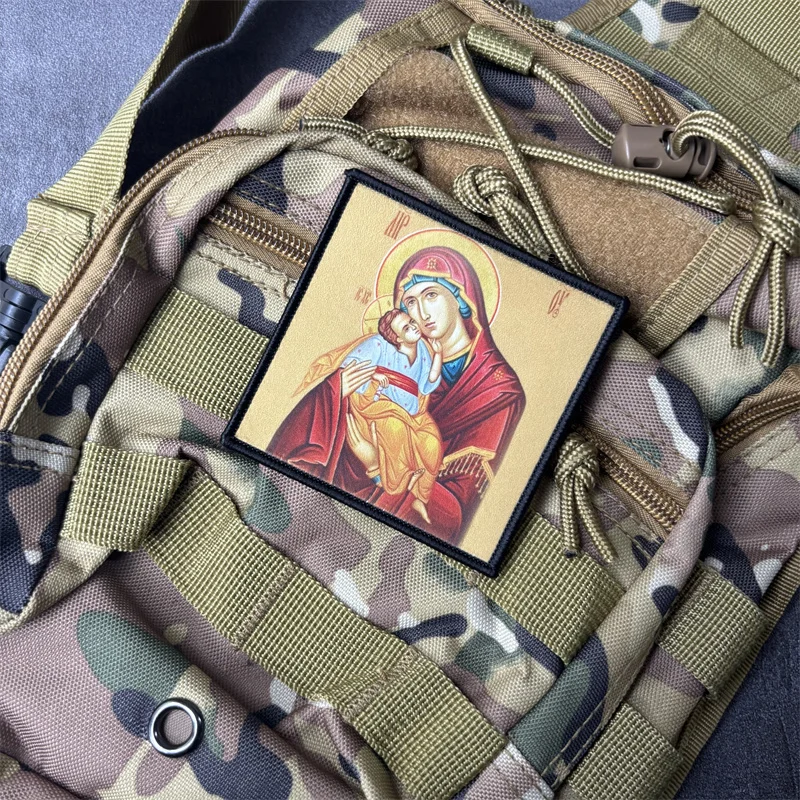 Parche táctico bordado Virgen María con gancho y bucle para uniforme
