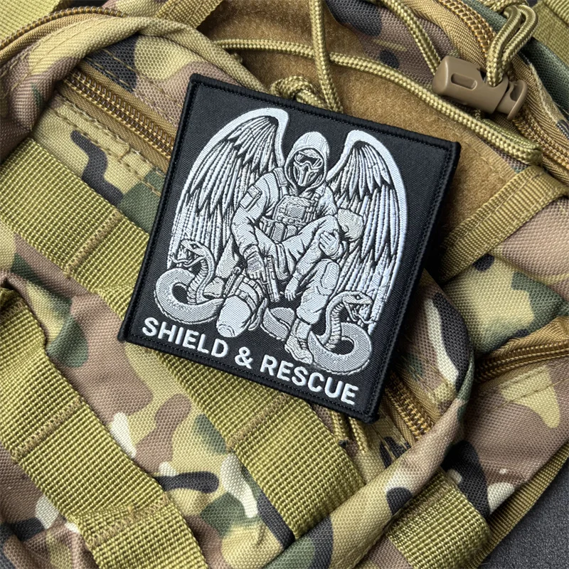 SHIELD RESCUE parche bordado táctico de rescate con gancho y bucle
