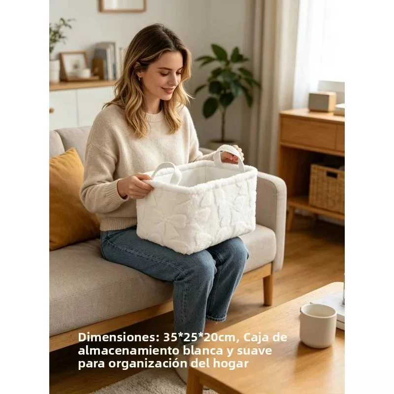 Cesta de almacenamiento en franela con asa – Organizador escritorio - imagen 4