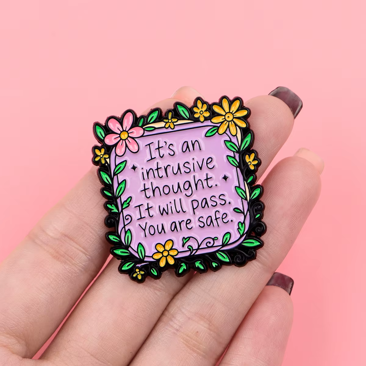 Pin de esmalte autocuidado mental, broche pensamiento intrusivo pasará - imagen 5