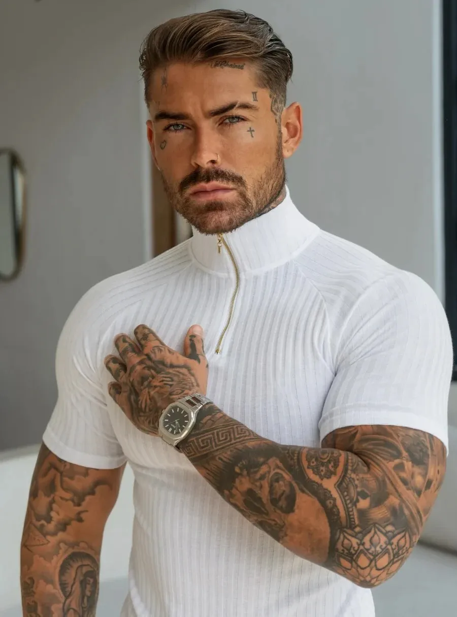 Camiseta táctica hombre cremallera cuello alto solapa rayas multicolor - imagen 2