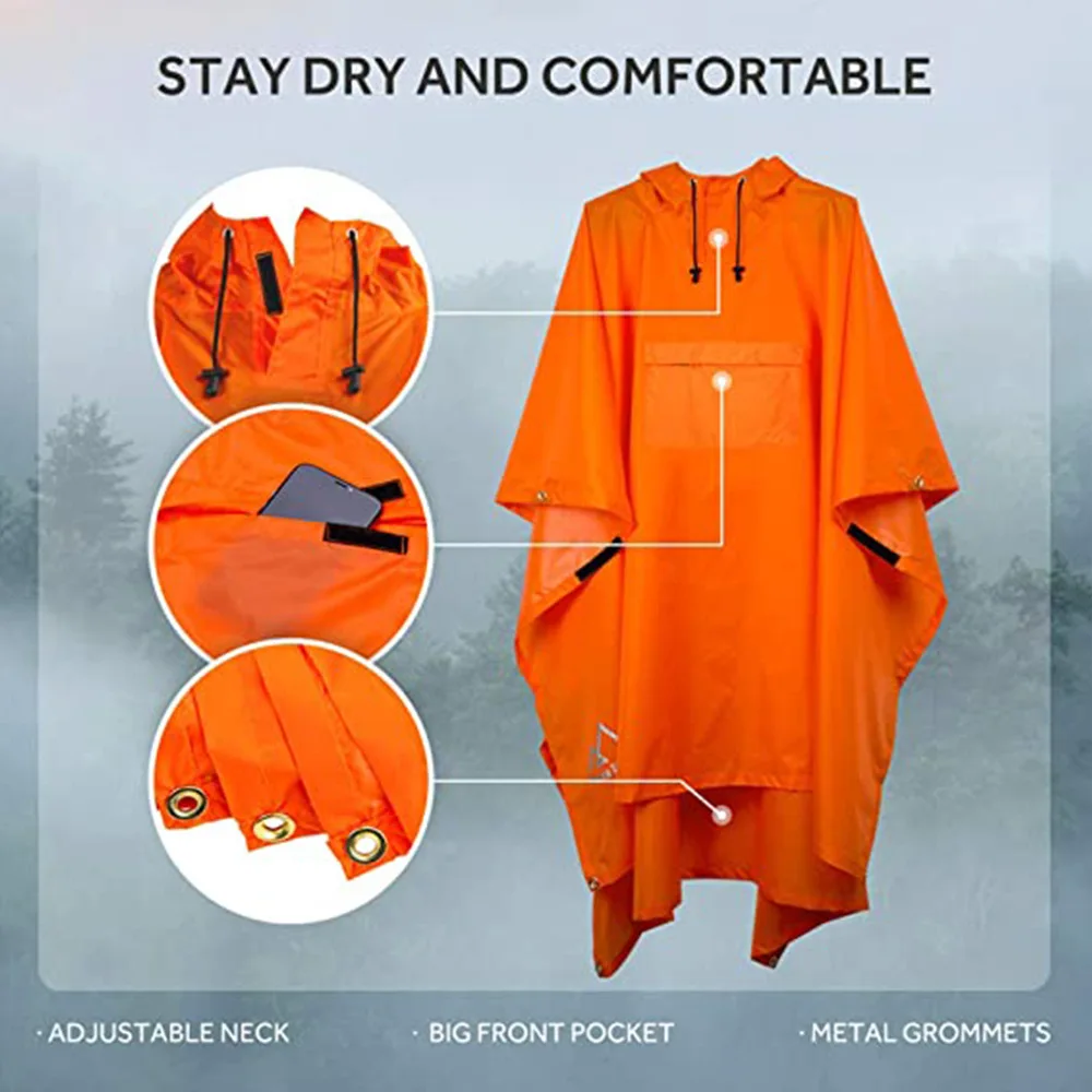 Poncho de lluvia naranja con capucha