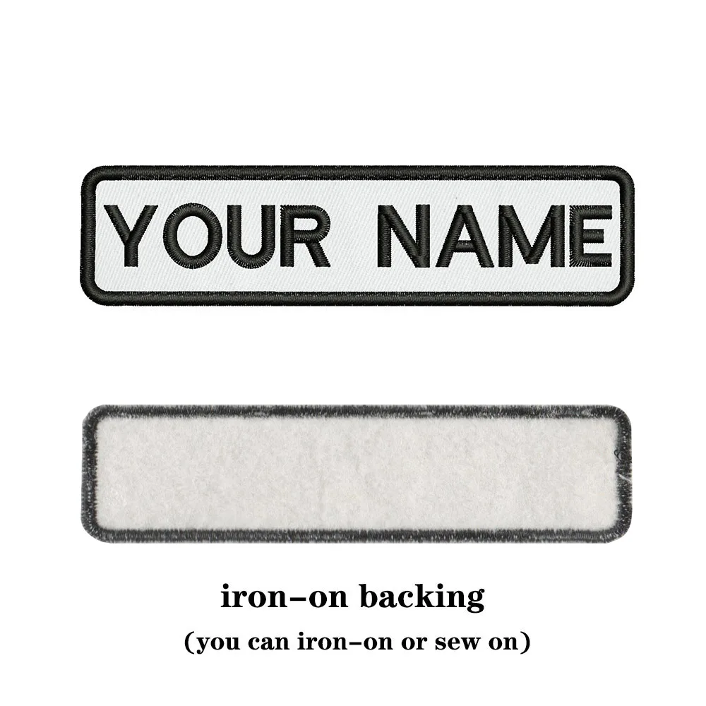 Parche bordado nombre personalizado fondo blanco 10x2,5 cm rayas