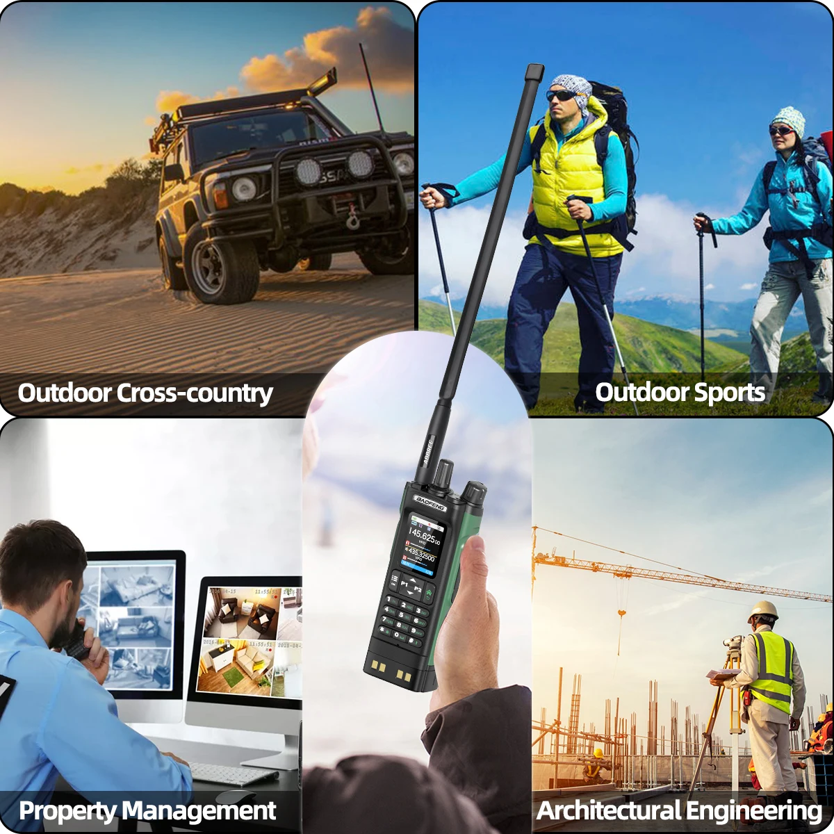ABBREE antena táctica SMA hembra 144/430MHz para Baofeng
