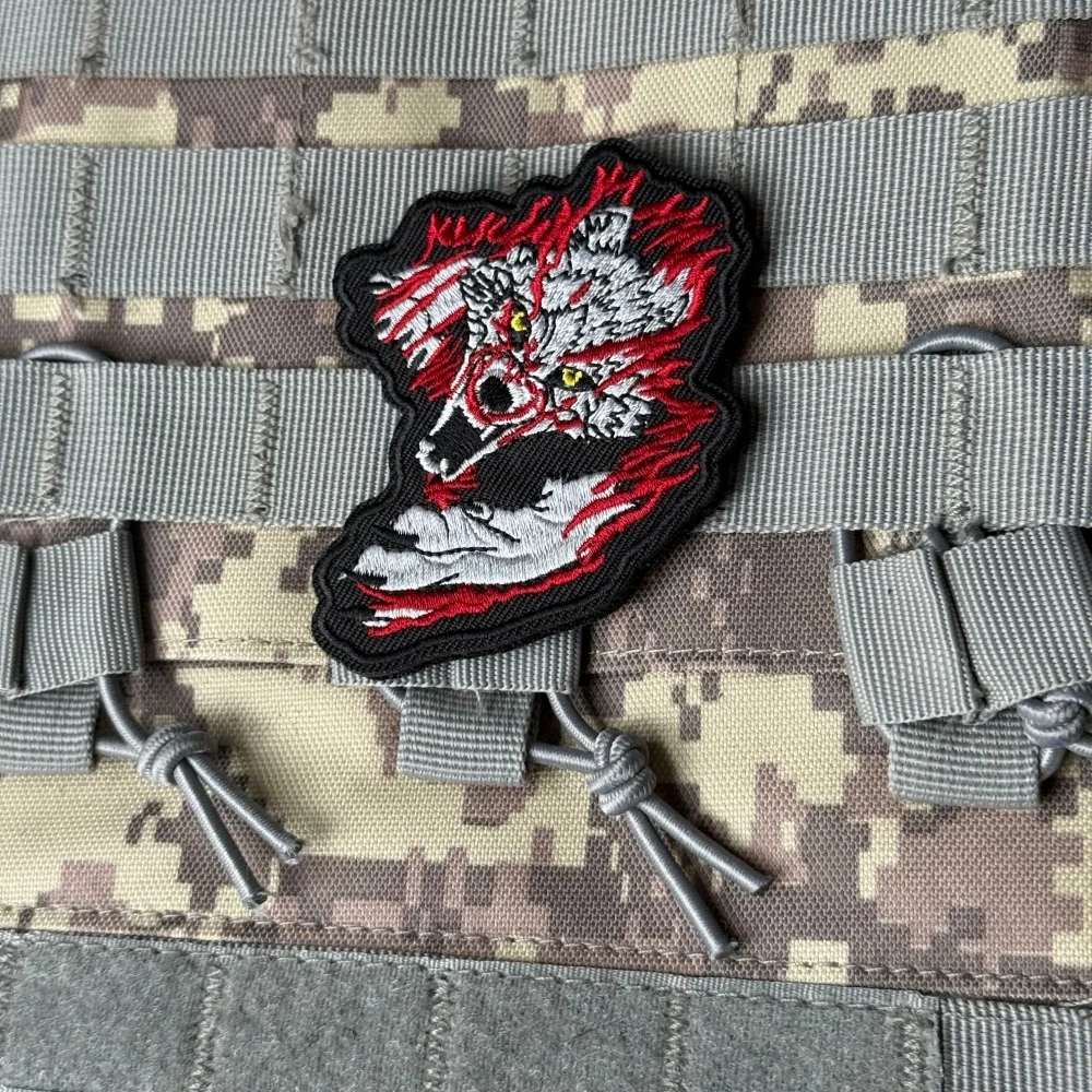 Parche táctico bordado lobo flameado con gancho y bucle Airsoft - imagen 2