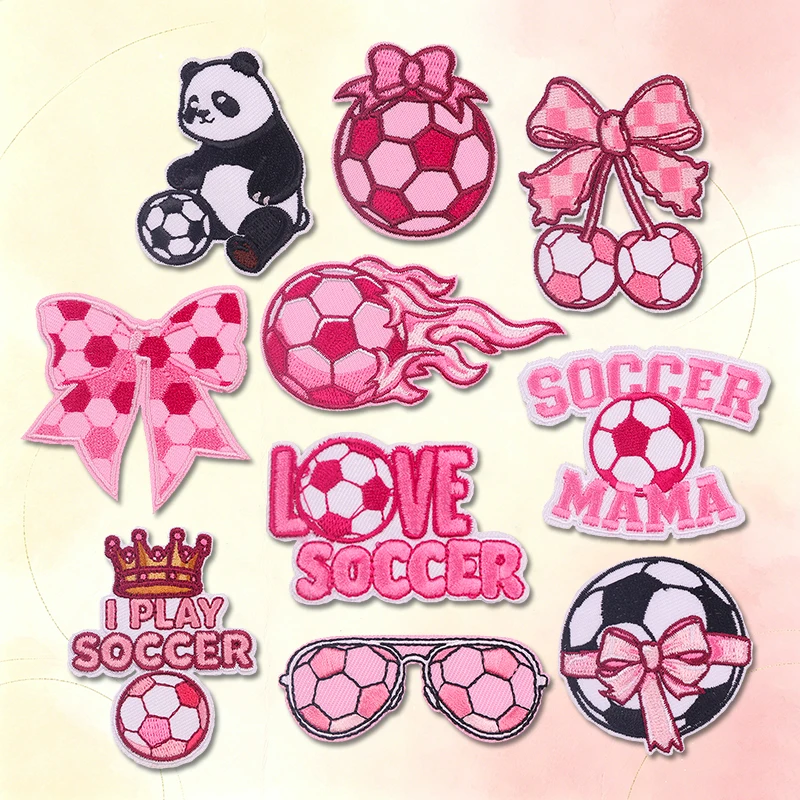 Parches termoadhesivos bordados rosa con lazo y fútbol para ropa - imagen 4