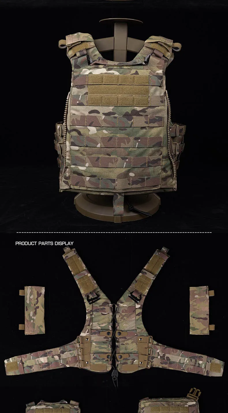 Detalle del chaleco táctico y configuración modular