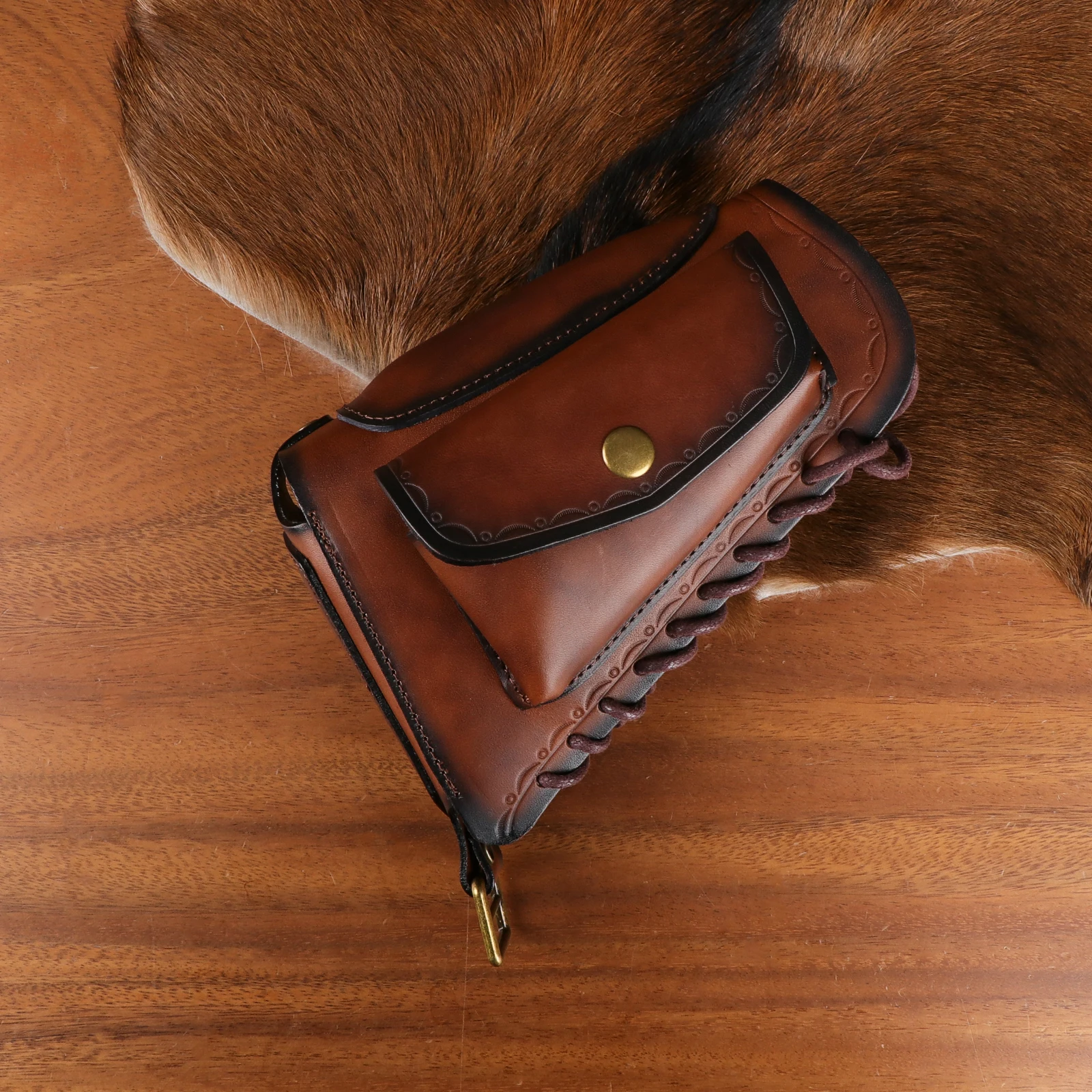 Tourbon Funda de culata táctica en cuero con bolsa munición - imagen 4