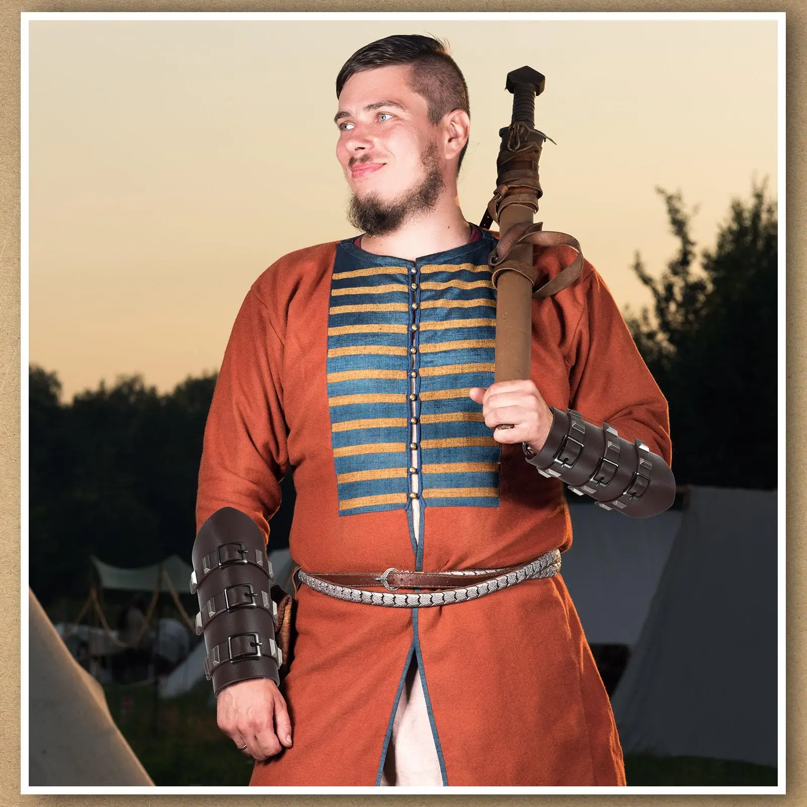 Protectores de brazo cuero sintético estilo vikingo medieval - imagen 5