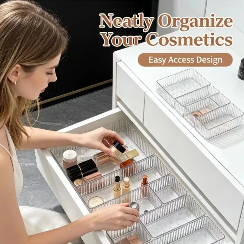 Caja organizadora transparente con divisores para cosméticos y brochas - imagen 2