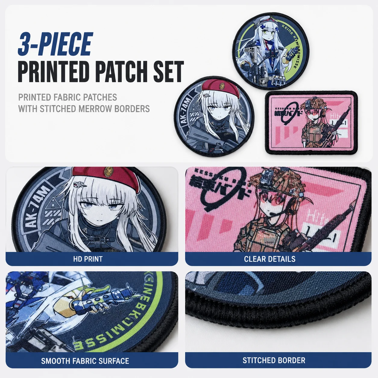 Diseño impreso del set de parches de anime