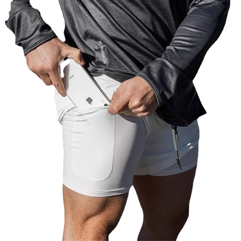 Pantalones cortos secado rápido doble capa para correr, fitness - imagen 2