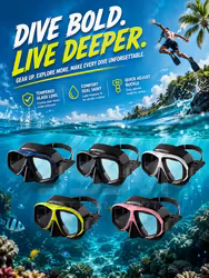 JSJM Máscara de buceo silicona con cristal templado y vista panorámica