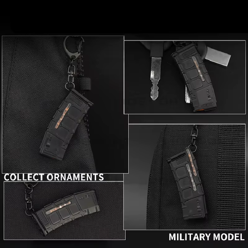 Ejemplo de uso colgado en una mochila y en un llavero de llaves