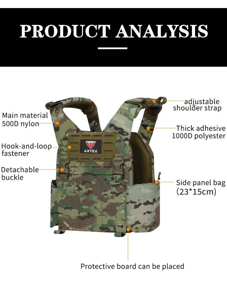 Chaleco táctico modular MOLLE PALS perfil bajo hebilla rápida