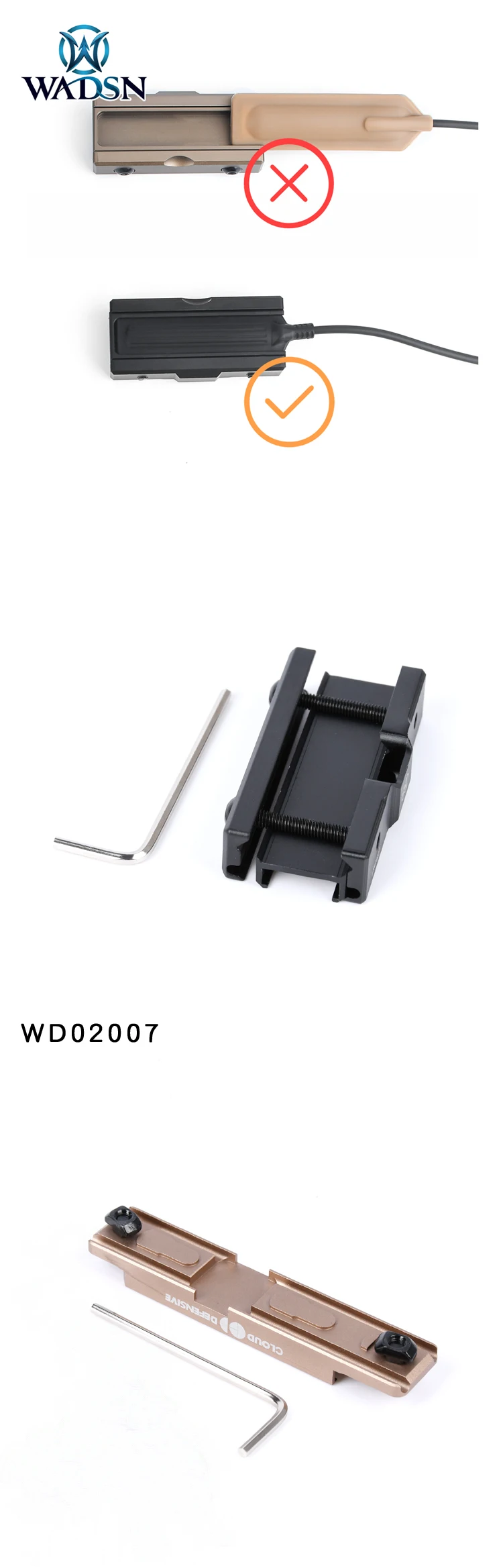 Placa de montaje LCS de 20mm con interruptor de presión - vista lateral