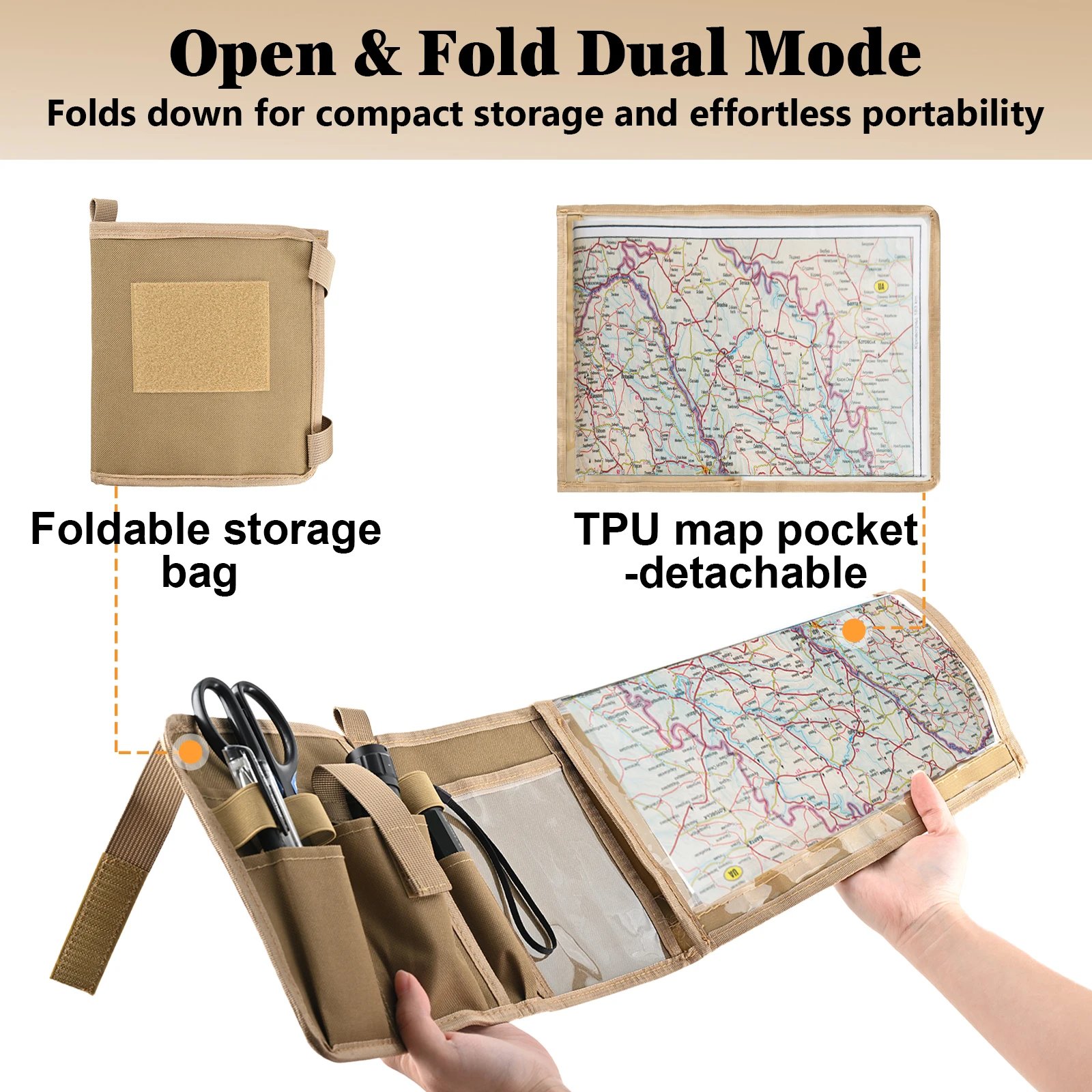 Porta mapas táctico organizador multi bolsos linterna tela Oxford - imagen 2