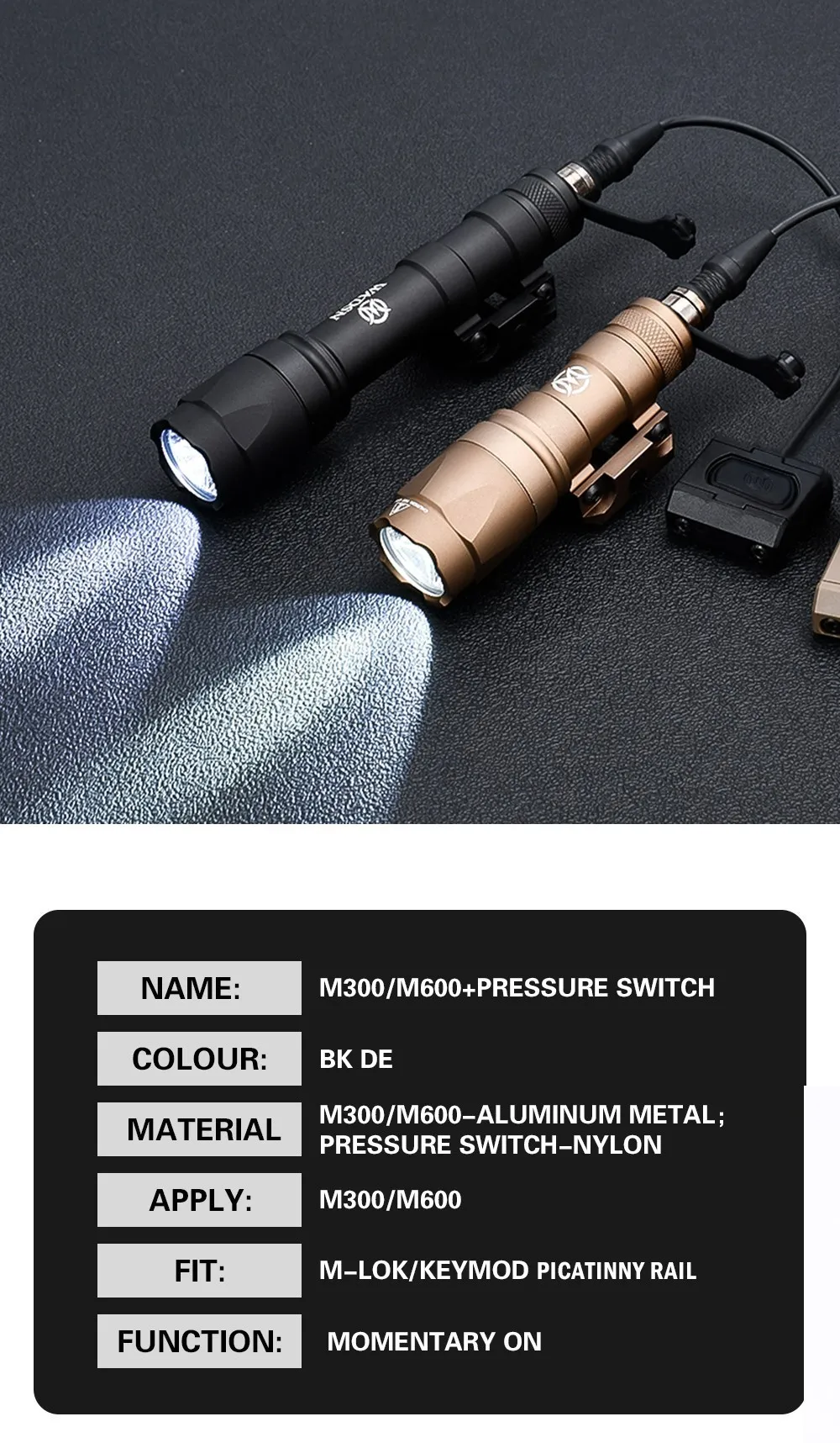 Linterna WADSN M300 montada en réplica de airsoft