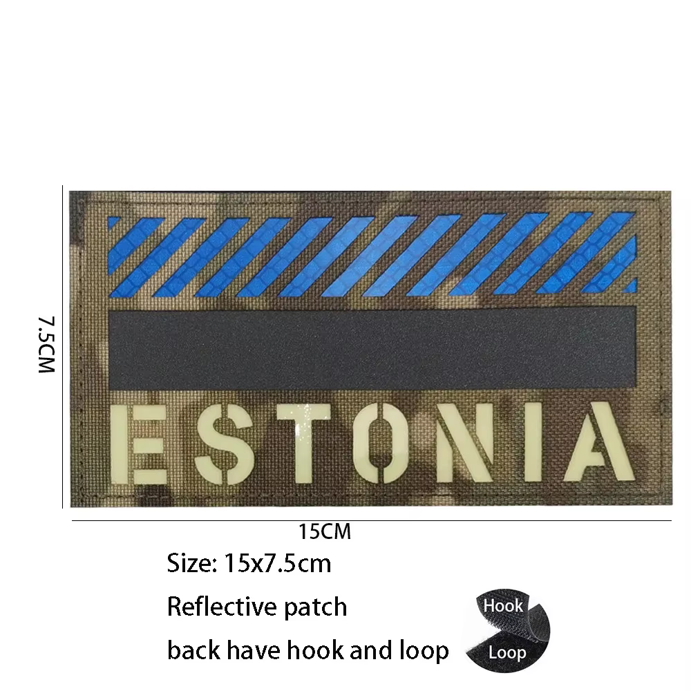 Parche bordado bandera de Estonia brillo oscuridad gancho-bucle - imagen 4