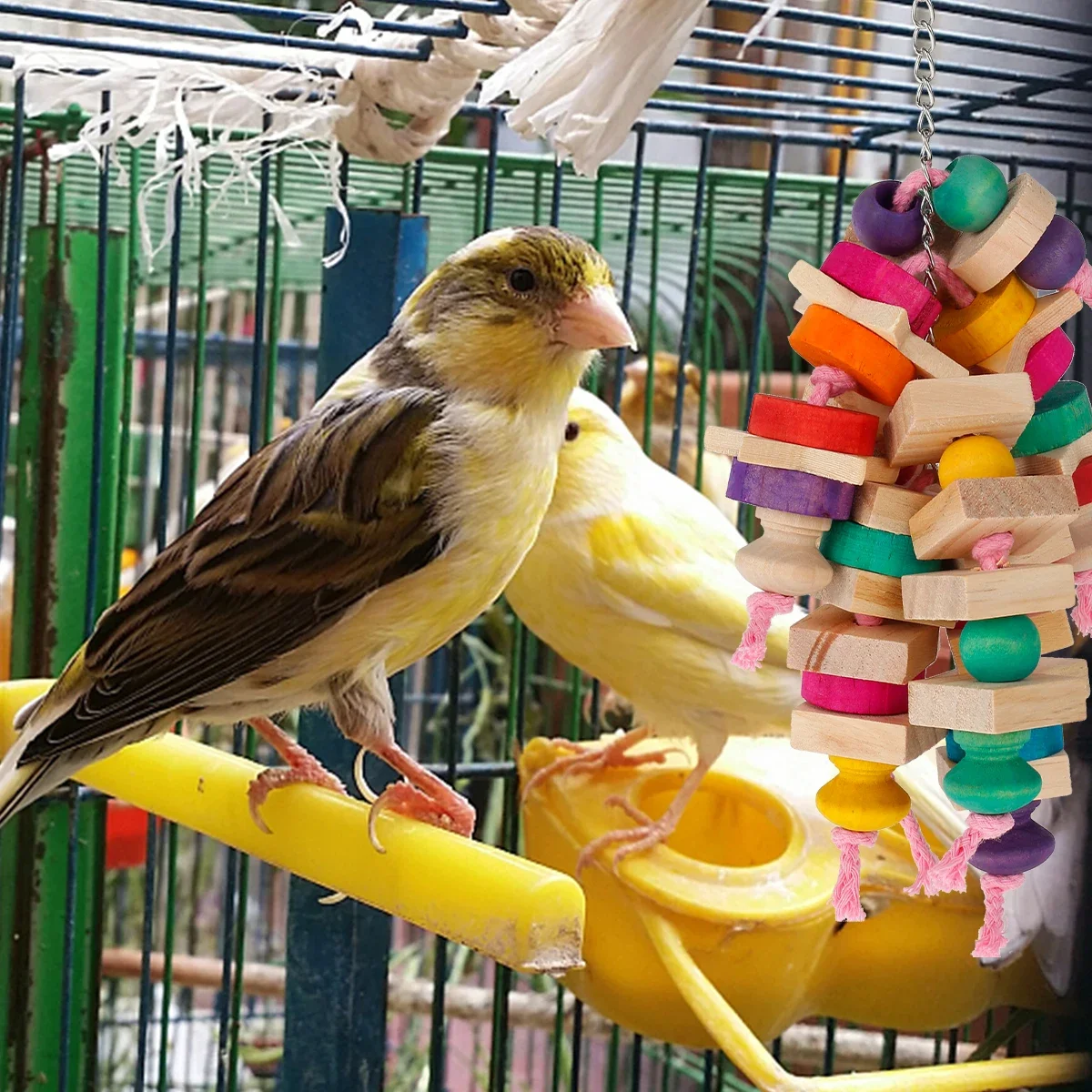 Juguetes para loros masticar: nudos y bloques madera colgantes - imagen 5